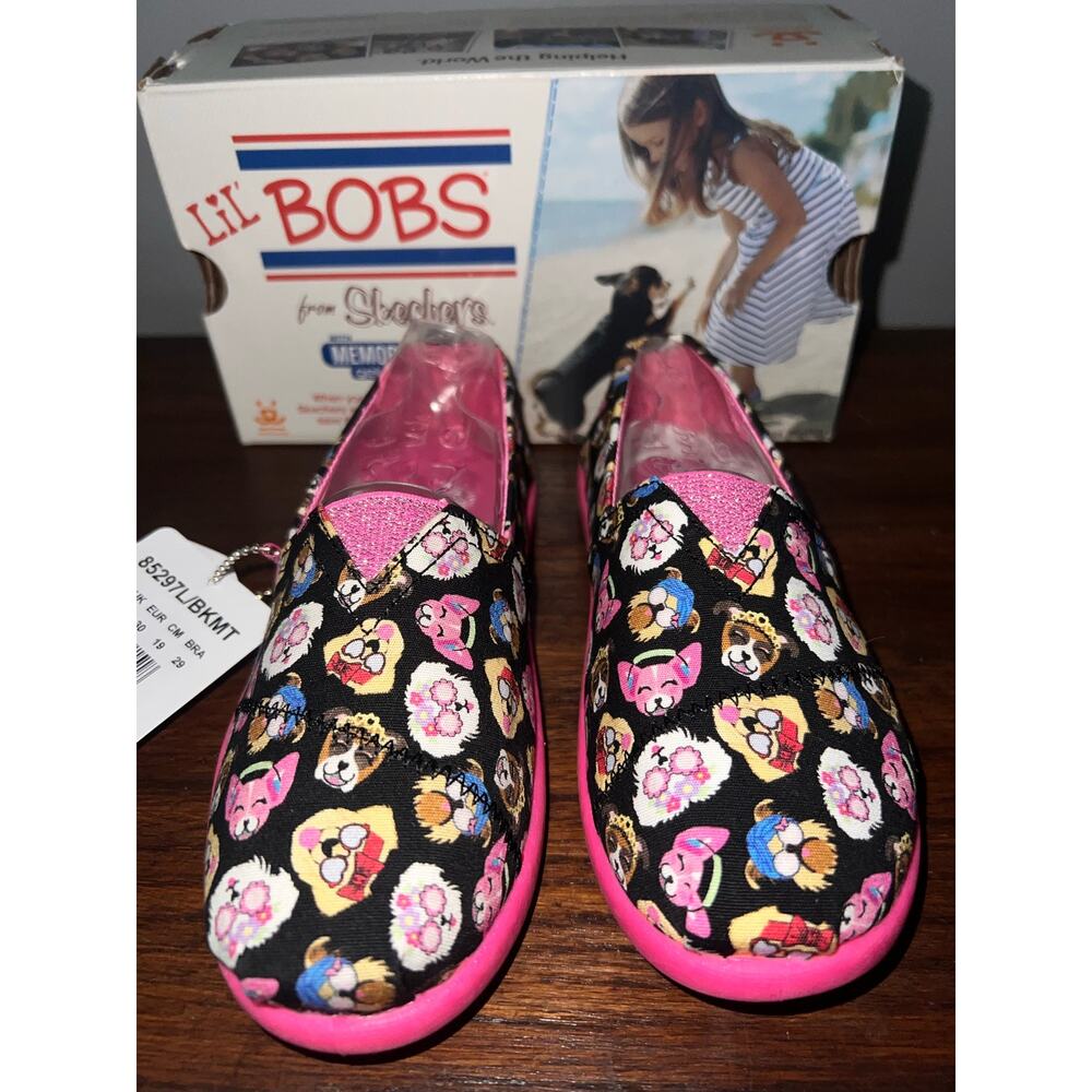 Sketchers Girls Lil Bobs hot pink puppy party Dog flat Shoes Size 13 New In Box